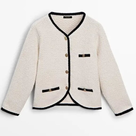 Massimo Dutti Textured Contrast Knit Cardigan - Picture 1 of 9